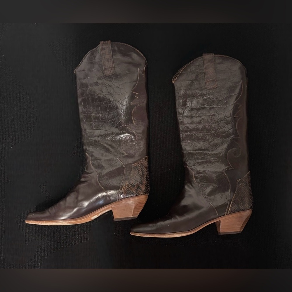Charles David Brown Leather Western Cowboy Boots Size 9.5 Women’s - Picture 7 of 13